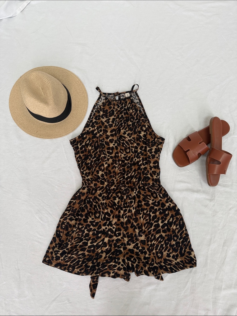 BeBop Leopard Print Halter Romper - Brown and Black